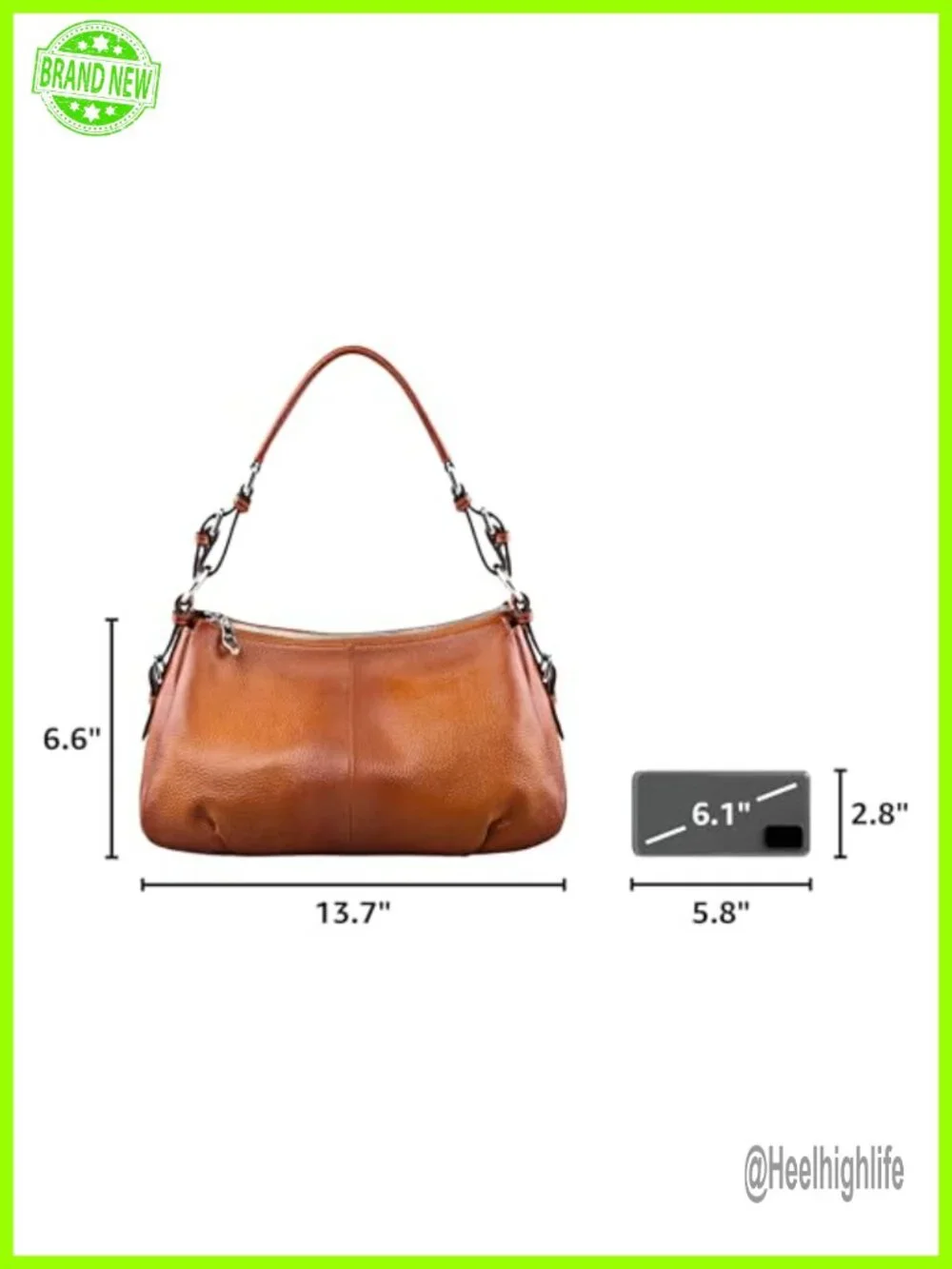 Genuine Leather Hobo Bag Top Grain Cowhide Shoulder Purse Medium Travel Work
